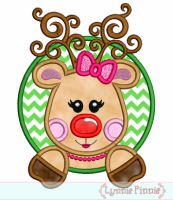Girly Reindeer in a Circle Frame Applique 4x4 5x7 6x10