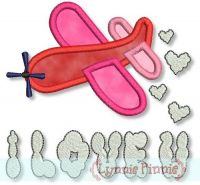 I Love U Hearts Airplane Applique 4x4 5x7