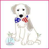ColorWork Patriotic Bow Tie Dog Sketch Machine Embroidery Design File 4x4 5x7 6x10