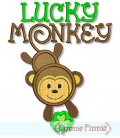 Lucky Monkey with Shamrock Applique 4x4 5x7 6x10