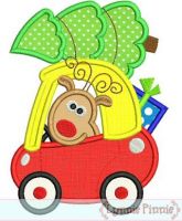 Christmas Reindeer in Coupe Car Applique 4x4 5x7 6x10