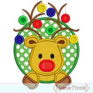 Reindeer with Ornaments Circle Frame Applique 4x4 5x7 6x10