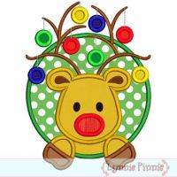 Reindeer with Ornaments Circle Frame Applique 4x4 5x7 6x10