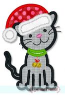 Santa Hat Kitten Applique 4x4 5x7 6x10