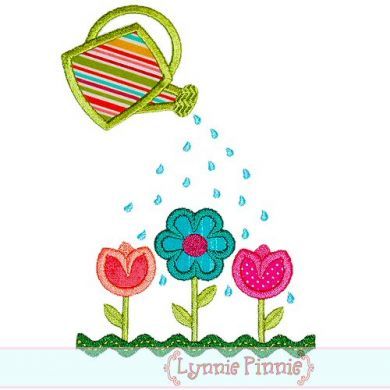 Watering Can with Flower Garden Applique 4x4 5x7 6x10 7x11 SVG