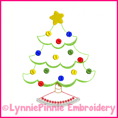 Christmas Tree Colorwork Sketch Embroidery Design 4x4 5x7 6x10 - Lynnie ...