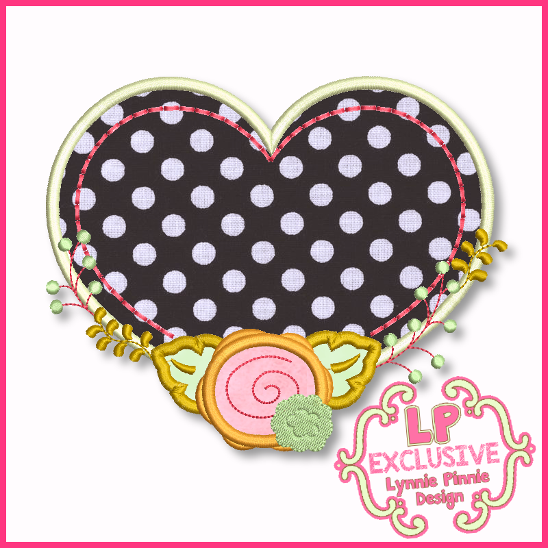 Heart Frame with Rose Applique Design 4x4 5x7 6x10 7x11 - Lynnie Pinnie ...